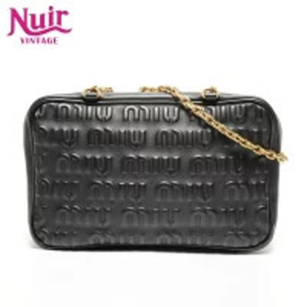 Miu Miu Embossed Logo Leather Shoulder Bag Black